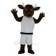 Brown Sport Bull in White Suit Mascot Costume Animal