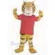 Happy Tiger in Red T-shirt Mascot Costume Animal