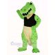 Power Green Crocodile in Black Vest Mascot Costume Animal