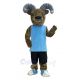 Ram in Light Blue Vest Mascot Costume Animal