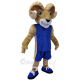 Ram Mascot Costume for Adults - Blue Sports Jersey with Yellow Stripe - Full Body School Team Animal Mascot Suit for Events, Sports Games, Parties, and Cosplay