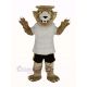 Fierce Wildcat in White T-shirt Mascot Costume Animal