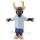 Brown Deer Mascot Costume in White T-shirt Animal