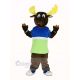 Brown Moose in Blue and Green T-shirt Mascot Costume Animal