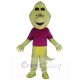 Green Dinosaur Mascot Costume Animal in Purple T-shirt