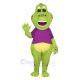 Green Dinosaur with Purple Shirt Mascot Costumes