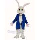 Easter White Rabbit in Blue Coat Mascot Costume Animal