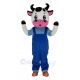 Cute Cow with Blue Overalls Mascot Costume Animal