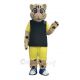 Cheetah in Black Shirt and Golden Pants Mascot Costume