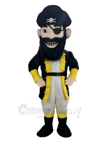 Beard Pirate in Yellow Coat Mascot Costume People