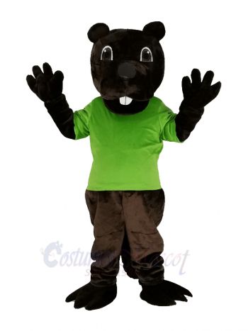 Brown Barney Beaver in Green Vest Mascot Costume Animal