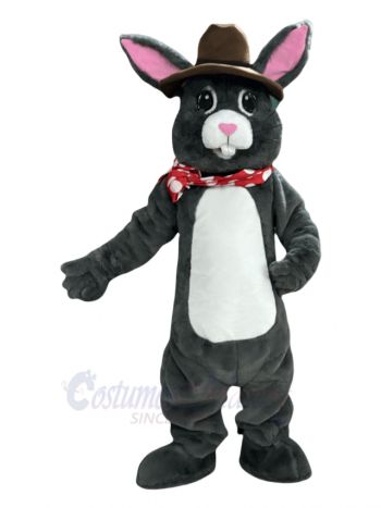 Gray Rabbit in Cowboy Hat Mascot Costume Animal