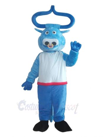 Blue Curved-Horned Bull Ox Mascot Costume Animal