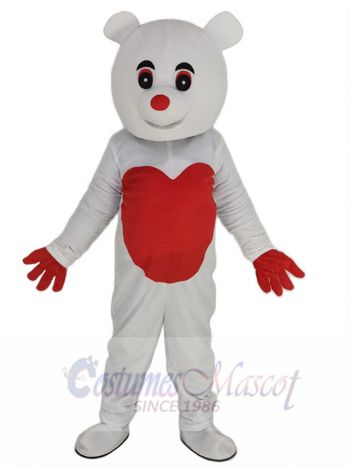 White Bear Mascot Costume Animal with Red Love Heart