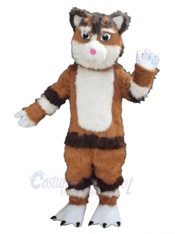 Brown Long Fur Cat Mascot Costume Animal