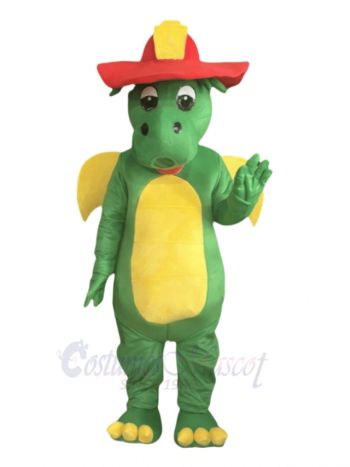 Dragon wearing Fire Helmet Mascot Costume