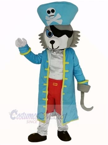 Pirate Wolf in Blue Coat Mascot Costume Animal