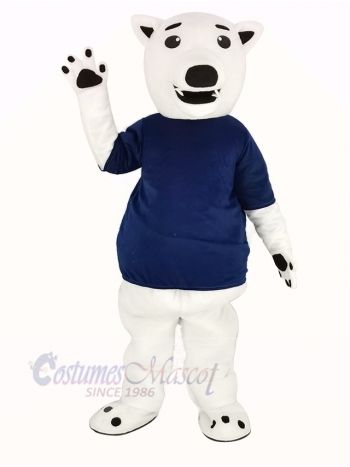 White Bear with Blue T-shirt Mascot Costume Animal