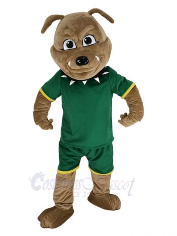 Brown Bulldog in Green Coat Mascot Costume Animal