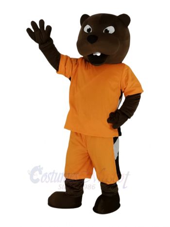 Sport Power Beaver in Orange Clothes Mascot Costume Animal