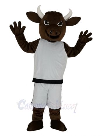 Brown Sport Bull in White Suit Mascot Costume Animal