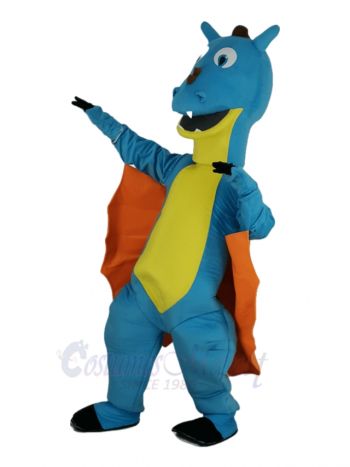 Blue Dragon with Orange Wings Mascot Costume Animal