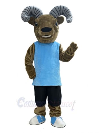 Ram in Light Blue Vest Mascot Costume Animal