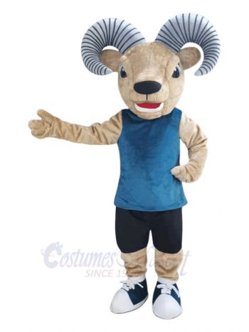 Ram in Blue Vest Mascot Costume Animal