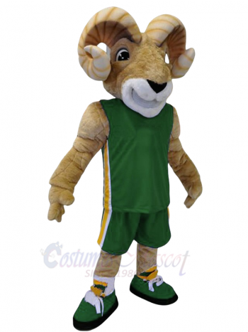 Ram Mascot Costume for Adults - Green Sports Jersey with Yellow Stripe - Full Body Animal Mascot Suit for School Spirit, Sports Events, Parties, and Cosplay