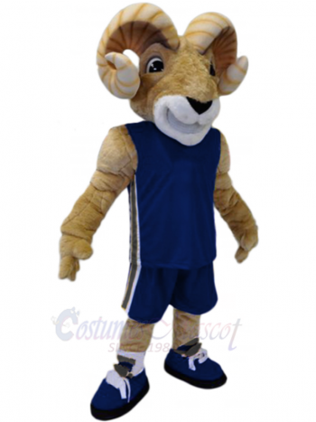 Ram Mascot Costume for Adults - Blue Sports Jersey with Gray Stripe - Team Spirit Full Body Mascot Suit for Events, Games, Parades, and Cosplay