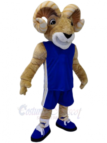 Ram Mascot Costume for Adults - Blue Sports Jersey with White Stripe - Team Spirit Full Body Mascot Suit for Events, Games, Parades, and Cosplay