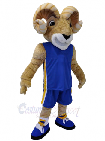 Ram Mascot Costume for Adults - Blue Sports Jersey with Yellow Stripe - Full Body School Team Animal Mascot Suit for Events, Sports Games, Parties, and Cosplay