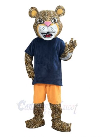 Male Jaguar in Orange Pants Mascot Costume Animal