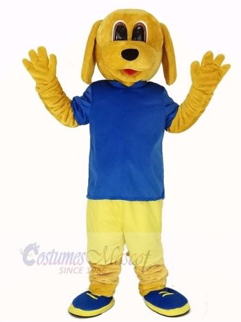 Golden Dog in Blue T-shirt Mascot Costume Animal