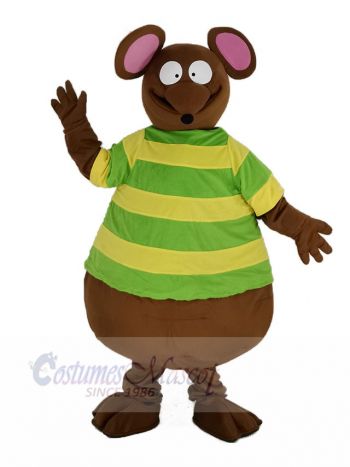 Brown Mouse with Green T-shirt Mascot Costume Animal