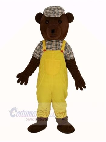 Teddy Bear in Yellow Overalls Mascot Costume