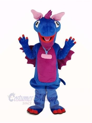  Blue Dragon with Purple Wings Mascot Costume Animal