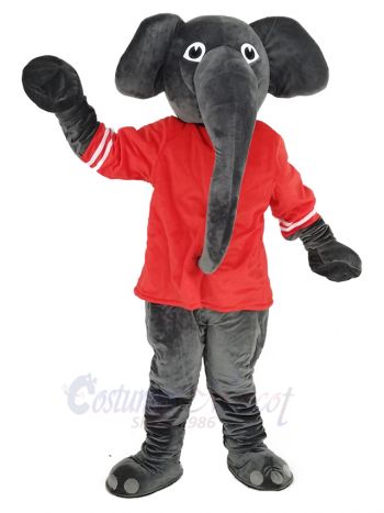 Grey Elephant with Red T-shirt Mascot Costume Animal