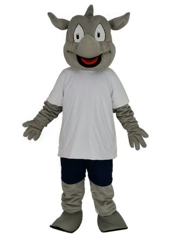 Rhino in White T-shirt Mascot Costume Animal