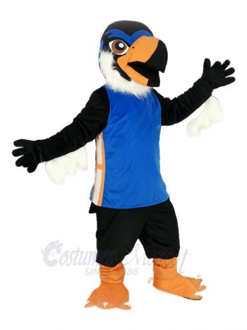 Black Eagle in Blue Jersey Mascot Costume Animal