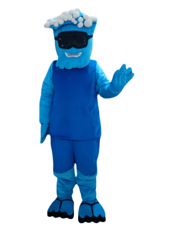 Happy Blue Wave Mascot Costume