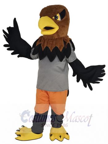 Brown Head Hawk Mascot Costume Animal in Grey T-shirt