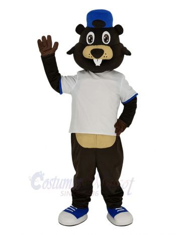 Brown Beaver in White T-shirt Mascot Costume Animal