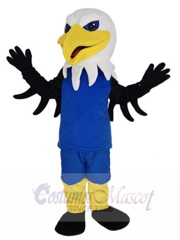 White Head Eagle Mascot Costume Animal in Blue Jersey