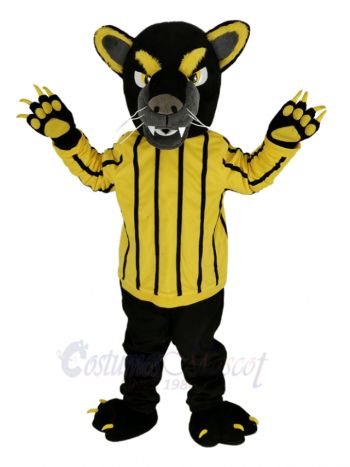 Panther in Yellow Striped Clothes Mascot Costume Animal