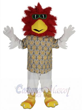 Red Head Rooster Mascot Costume Animal wearing Sunglasses