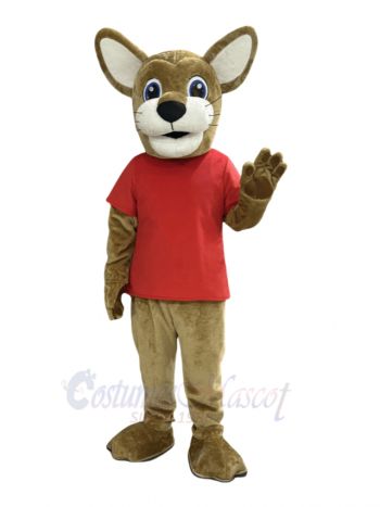 Brown Wildcat with Red T-shirt Mascot Costume Animal