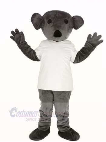 Furry Grey Koala in White T-shirt Mascot Costume Animal