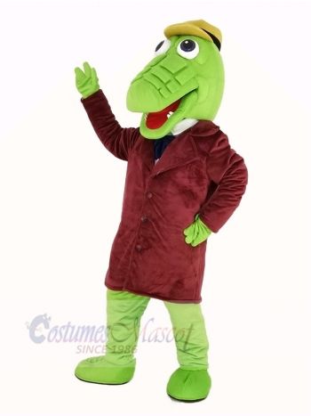 Green Crocodile with Hat Mascot Costume Animal