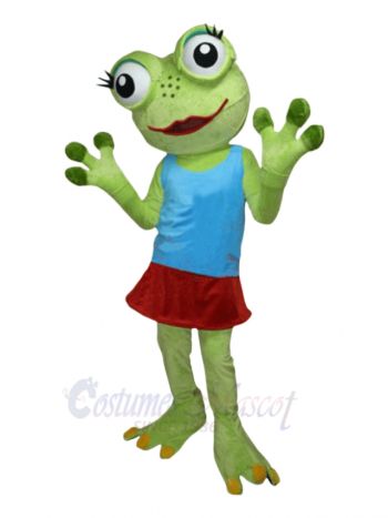 Girl Frog with Blue Vest Mascot Costumes